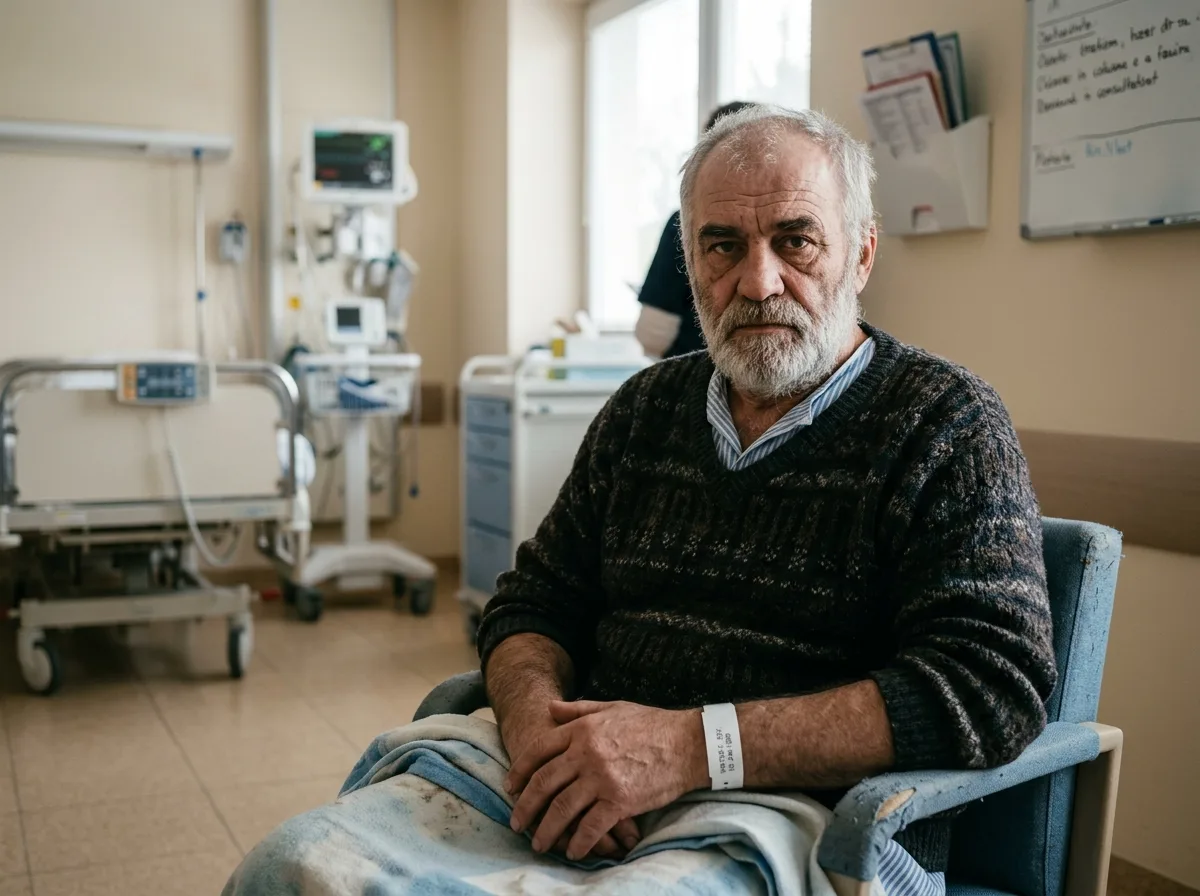 Портрет пациента Виктора Ф., мужчина около 55 лет, серьёзное выражение лица